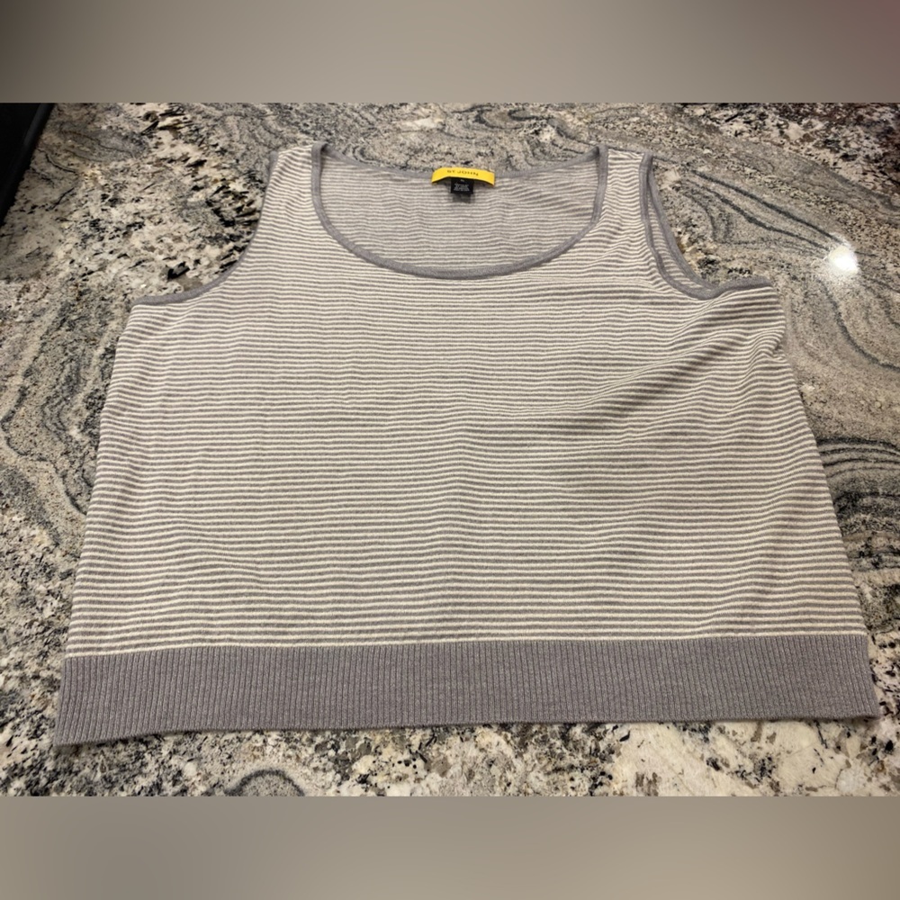 St. John Gray and Cream women’s Striped sleeveless Top